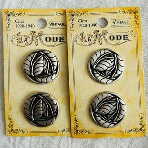 (4) La Mode Vintage Metal Leaf Design Buttons Made in Italy